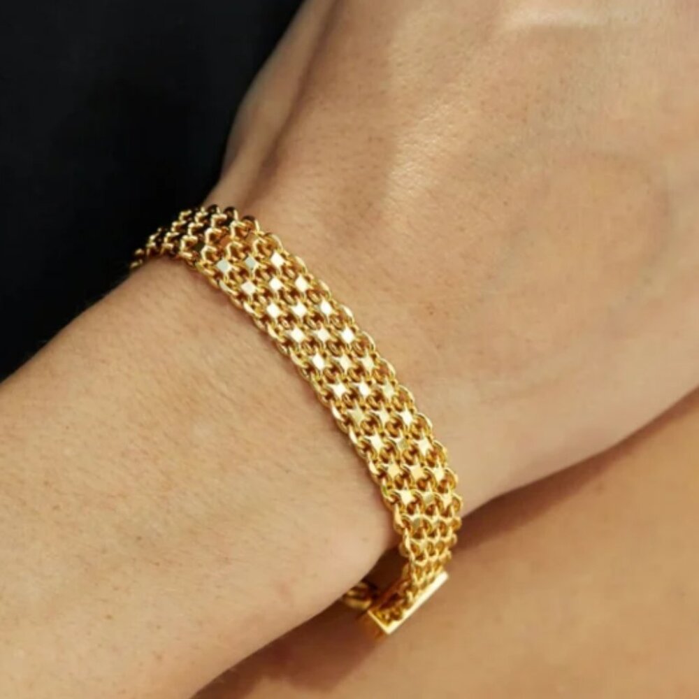 Greek key Savvy Cie 18k Yellow Gold Plated Mesh Bracelet 7-8.5" new $195.00